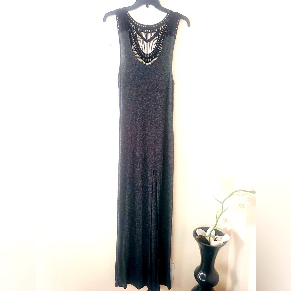 Gray Marl Jersey Crochet Dreamcatcher Back Maxi Dress